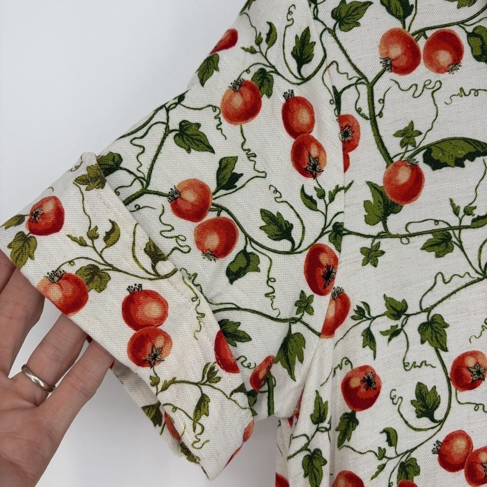 JANE + DELANCEY Tomato Print Midi Shirt Dress S Linen Blend Cottage Garden Natur - Picture 6 of 15